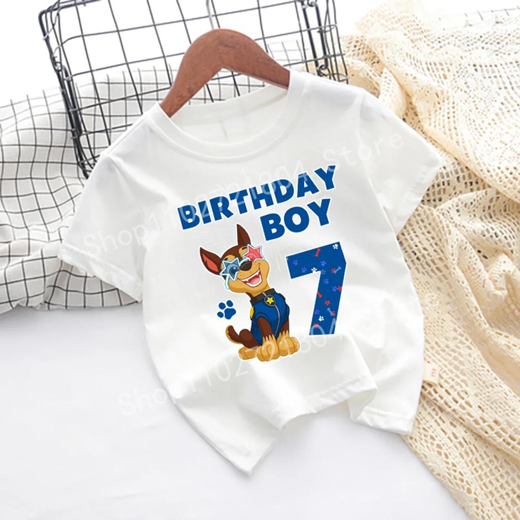 Футболка Щенячий патруль с номером, короткий рукав, круглый вырез, хлопок, одежда на день рождения для мальчика, милый мультяшный дизайн, модная печать в стиле аниме, хип-хоп топы
