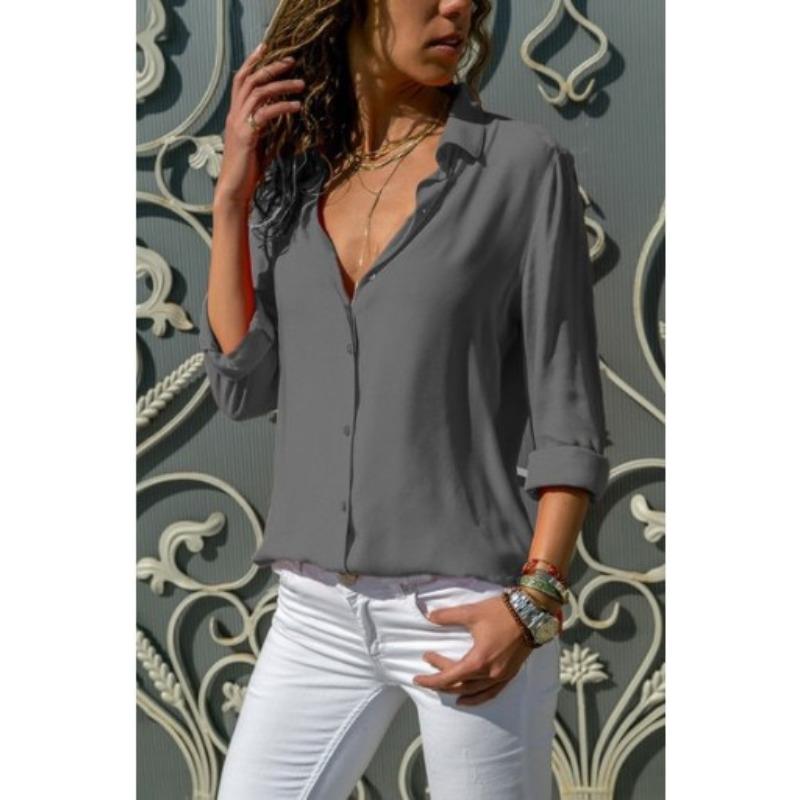 European and American For Women Clothing Popular Long-sleeved Women Lapel Button-down Shirt Top