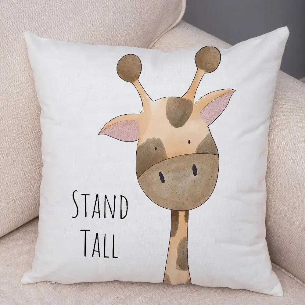 Nordic Be Brave Zebra Hippo Double-Sided Printed Pillow Cover Short Plush Suitable Living Rooms Bedrooms Throw Cushion Cover