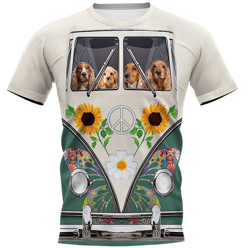 Мужская 3D-печатная футболка Хиппи с принтом собаки с коротким рукавом, с круглым вырезом, повседневный топ