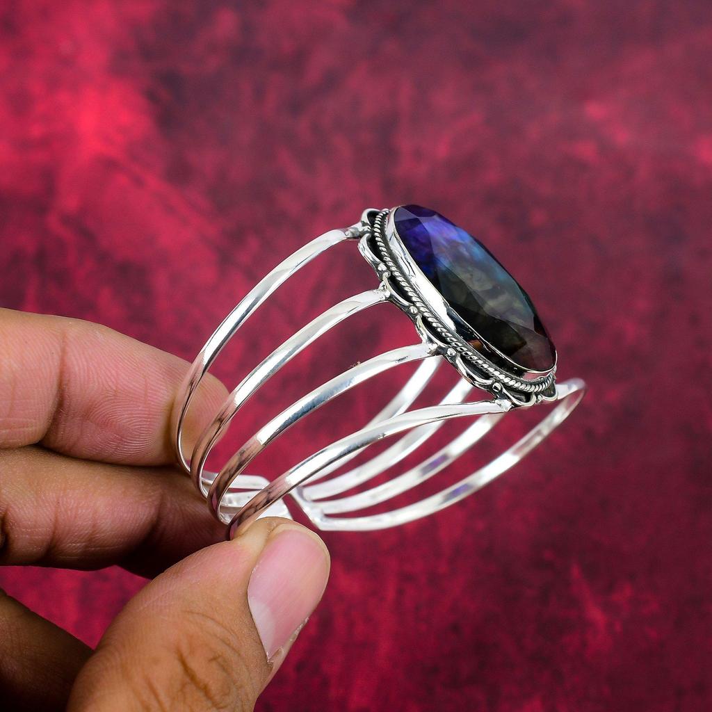 Браслет с аммолитом, драгоценный камень, ювелирные изделия ручной работы, браслет из стерлингового серебра 925 пробы, подарок жене, ювелирные изделия