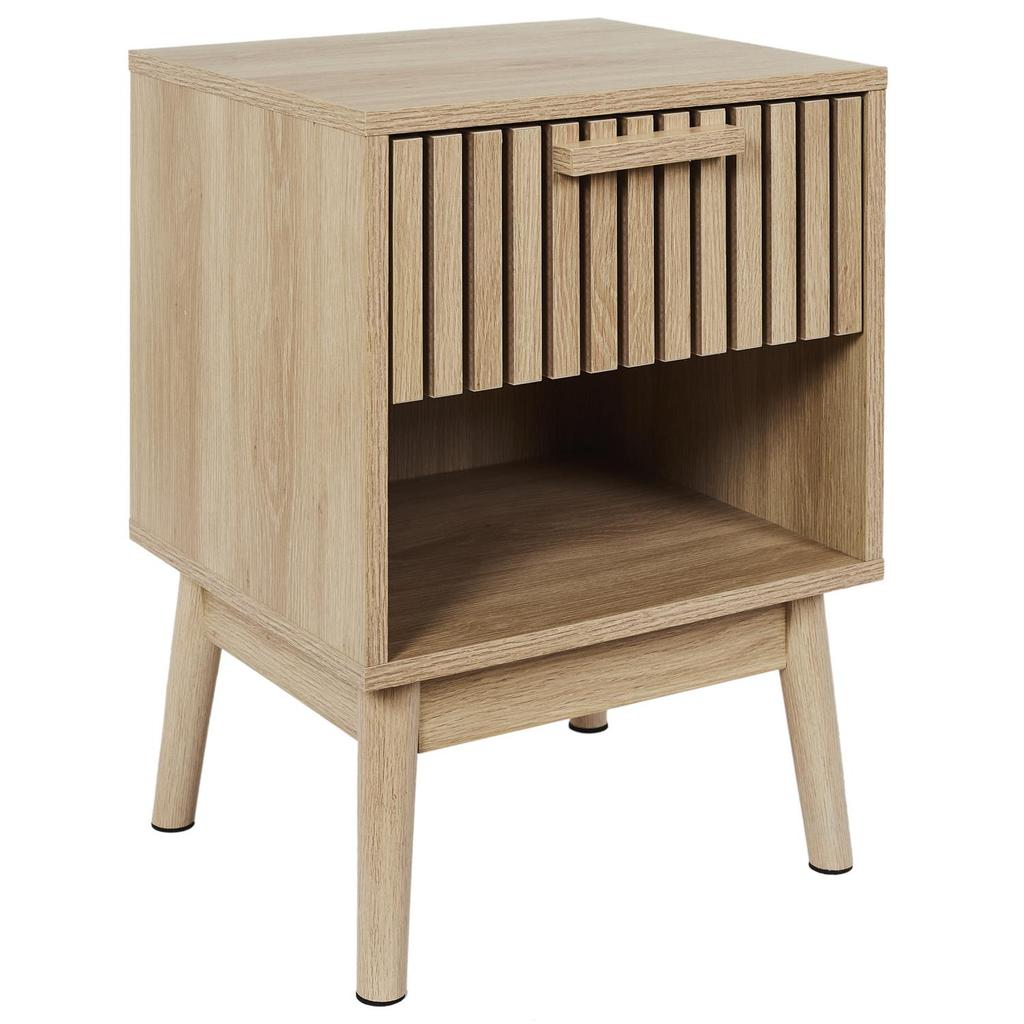 Klaus BEDSIDE CABINET WITH DRAWER AND SHELF, natural, WITH SLATS