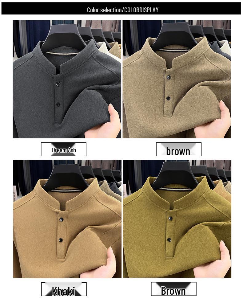 Men's German Velvet Two-Button Hoodie: Double-Sided, Chinese Style, Warm and Thickened, Autumn/Winter Casual Base Layer.