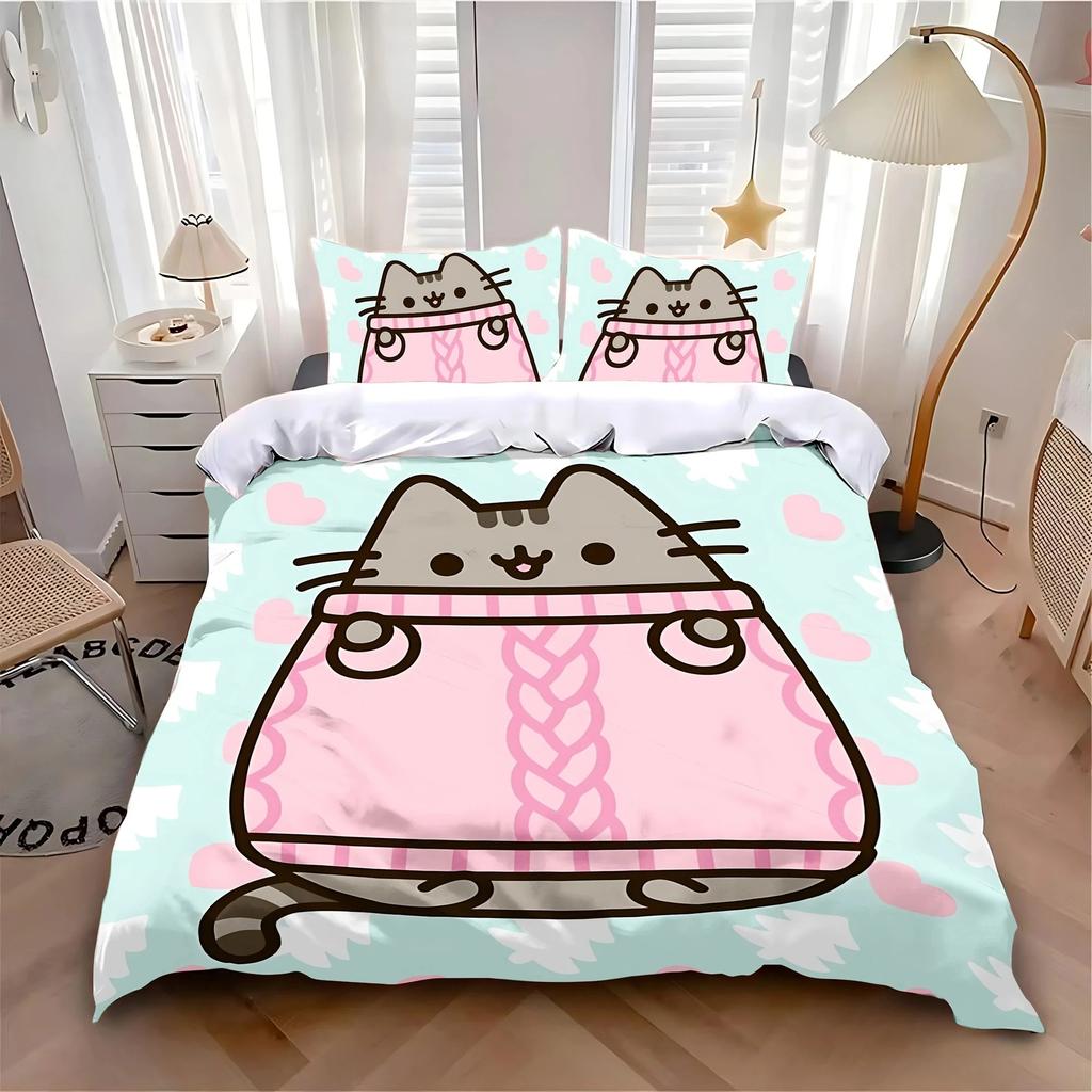 Exquisite cute Print Duvet Cover Set 3DP-Pusheens Cat 2/3pcs Bedding Set Single Double King Size Kids Boy Girl Bedroom Decor