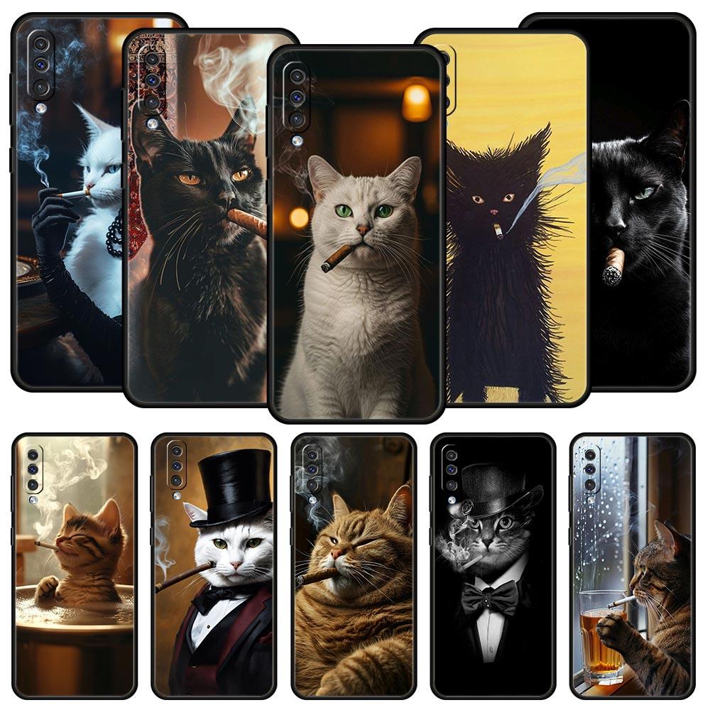 Модный Чехол для Телефона с Рисунком Курящего Котенка для Samsung Galaxy A56 A36 A26 A16 A34 A24 A42 A22 A20 A12 A40 A30 A10 Мягкая TPU Крышка
