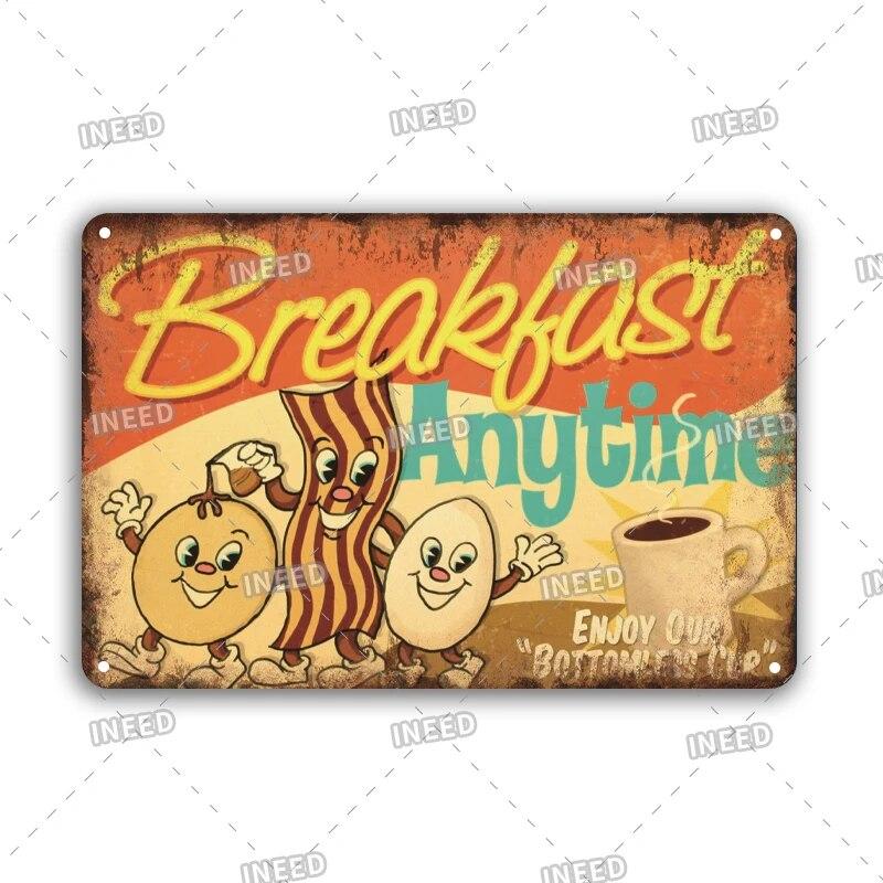 Tin Sign FastFood Pizza Hot Dog Hamburgers Ice Cream Fries Pop Corn Metal Vintage Plaque Metal Retro Plate Kitchen Wall Decor