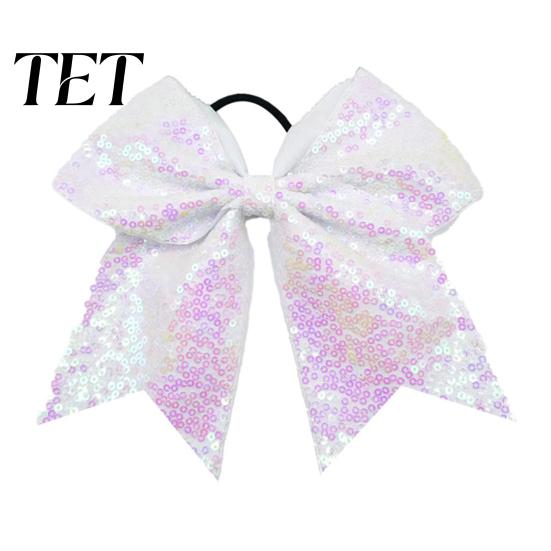 Dance Team Hair Ties Sequins Bows, Elastic Tie, Large Cheerleading Performance Band Ponytail Holder, Glitter Scrunchies for Women Girls Teens