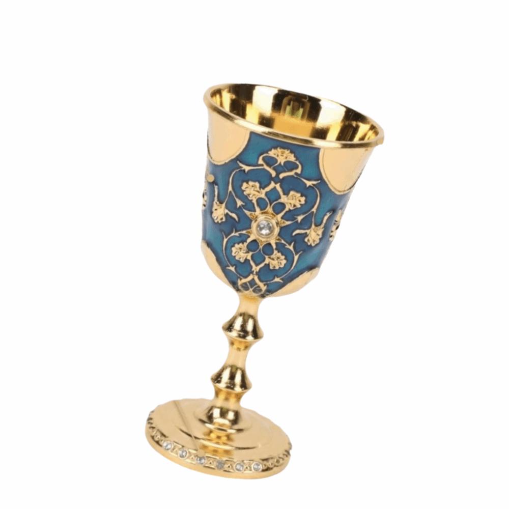 Blue Enamel Vintage Wine Cup Rhinestone Embedded Drinking Cup Vintage Medieval Wine Goblet Wine