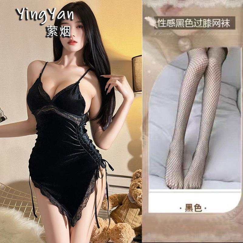 Sexy Lingerie Sexy Velvet Seduction Whole Single Deep V Passion Seduction Cross Lace Backless Seduction