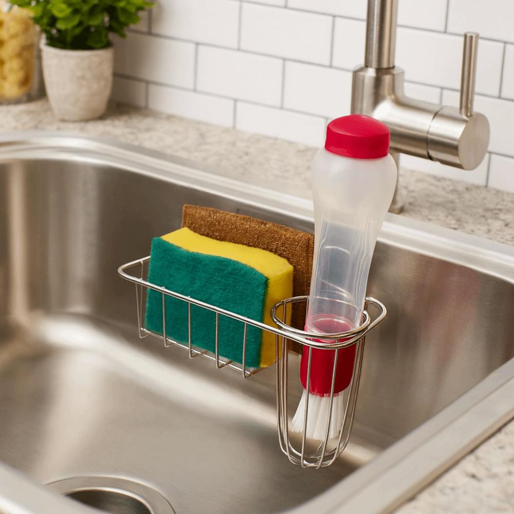 Stainless Steel Sink Hanging Basket Smooth Edges Rustproof Sponge Storage Basket Wall Mounted Rounded Corners Sink Organizer
