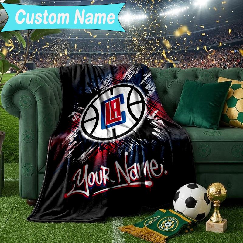 Custom Name Blanket LA Clippers Basketball Art Blanket Bedding Blanket for Travel, Camping, Living Rooms, Offices, Sofas, Fan Christmas gift
