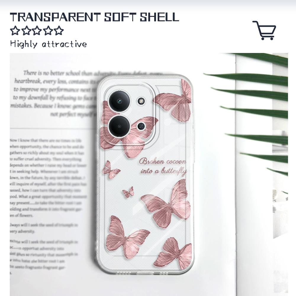 Retro Butterfly Transparent Phone Case For Xiaomi Redmi Note 14 13 12 Pro Plus 15 15C 13 13C 12 12C Soft TPU Cover