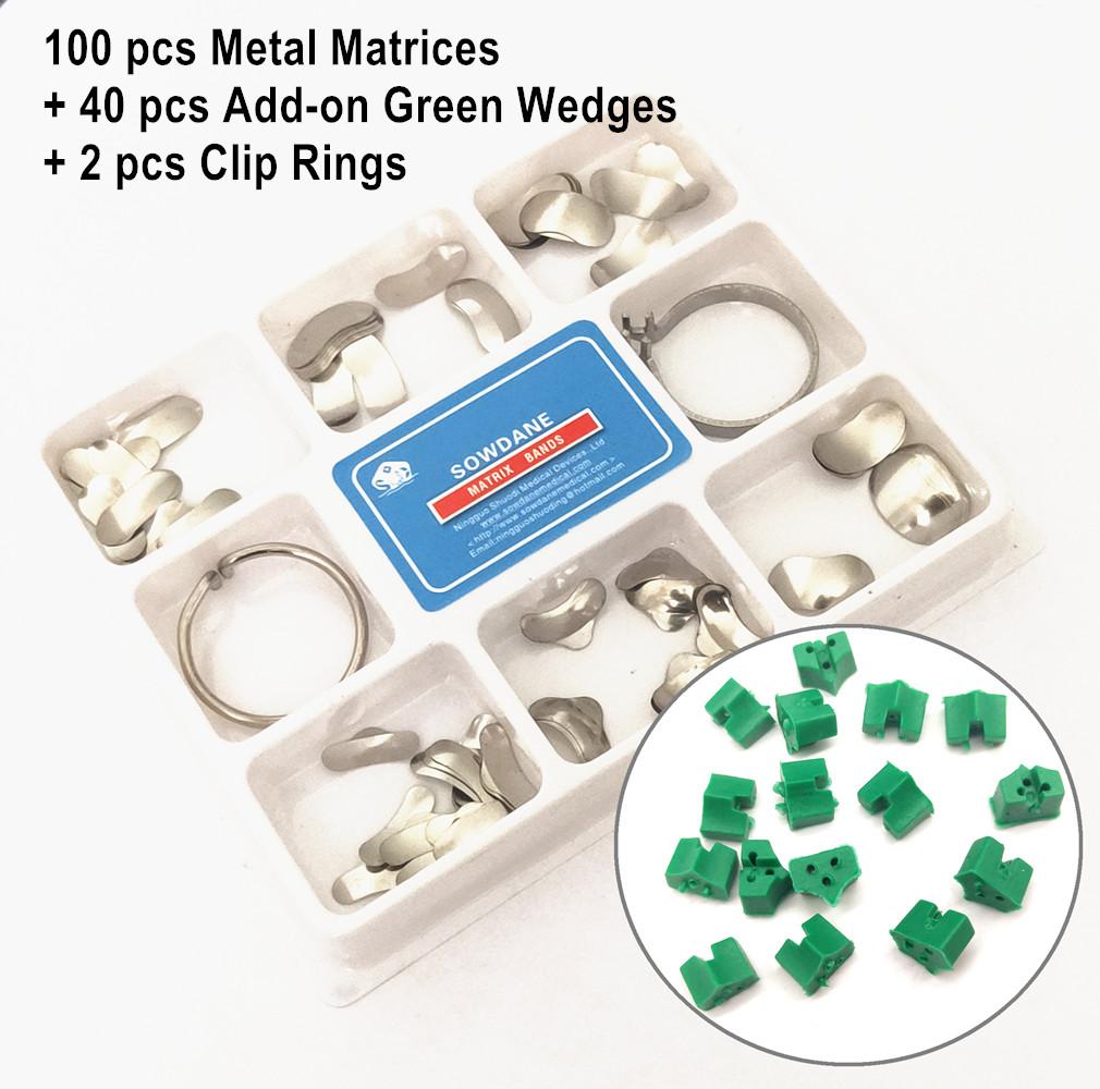 100Pcs Dental Matrix Sectional Contoured Matrices Silicone Add-On Wedges Metal Rings Set for Teeth Replacement Dentsit Tools
