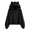 Women Coat Long Sleeves Ears Decor Loose Hooded Zipper Fit Fuzzy Coldproof Autumn Winter Thermal