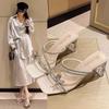 2025 Fashion Silver Crystal Sandals Women Thick Heel Sandles Woman Summer Med Heeled Party Shoes Female