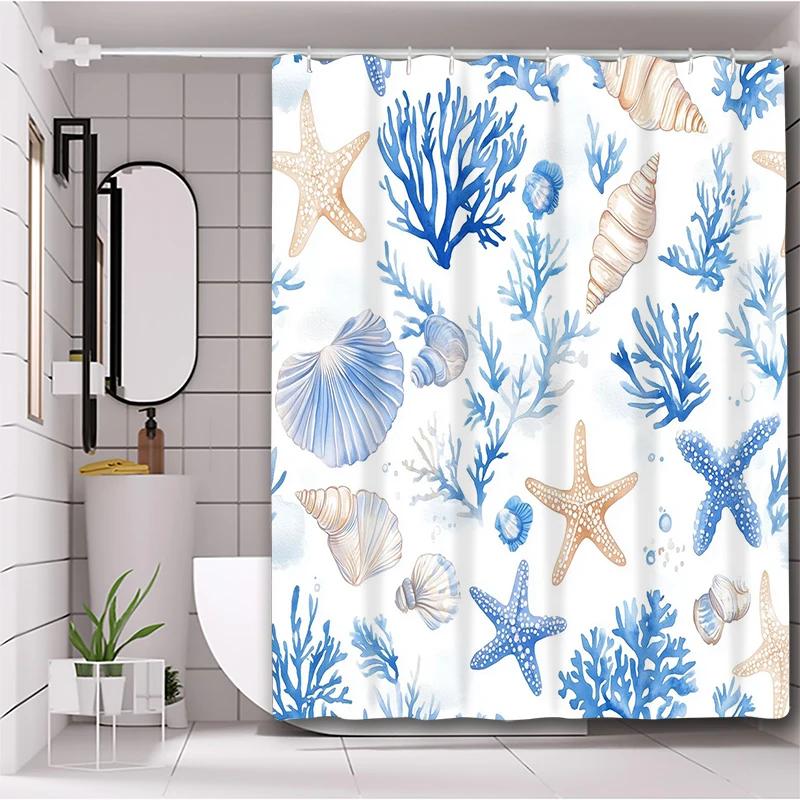 Cartoon Shell starfish  Bathing Curtain  Bathroom Shower Curtain Waterproof With 12 Hooks Home Deco