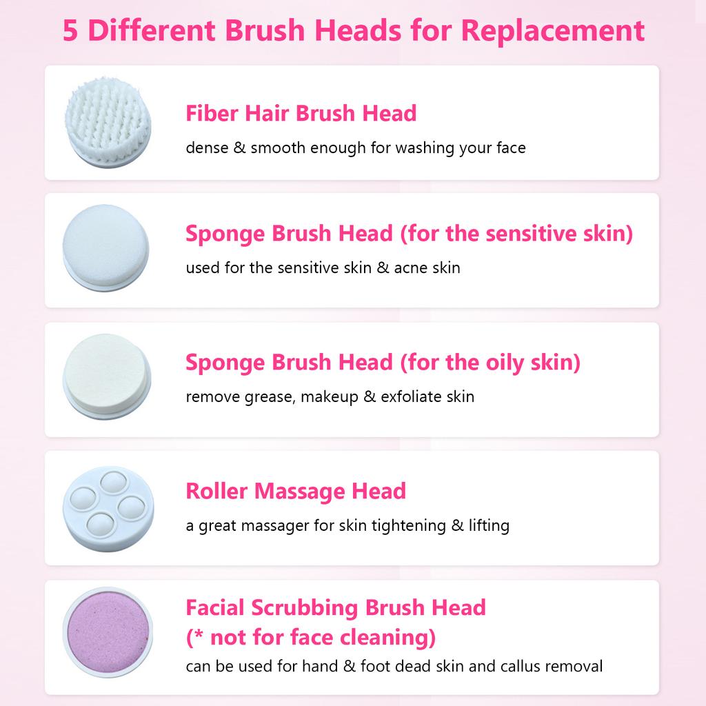 Электрическая щетка для лица 5 в 1, щетка для очищения лица, устройство для мытья лица, портативный очиститель для лица