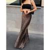 Animal Print Female Skirts Women High Waist Leopard Flowing Midi Skirt Plus Size