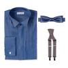 Code Groom Accessories Set Wing Collar Shirt Bow Tie Suspenders Choose from 40 Combinations Stylish Groom Set Black Navy Red Silver Shirt Blue Bow