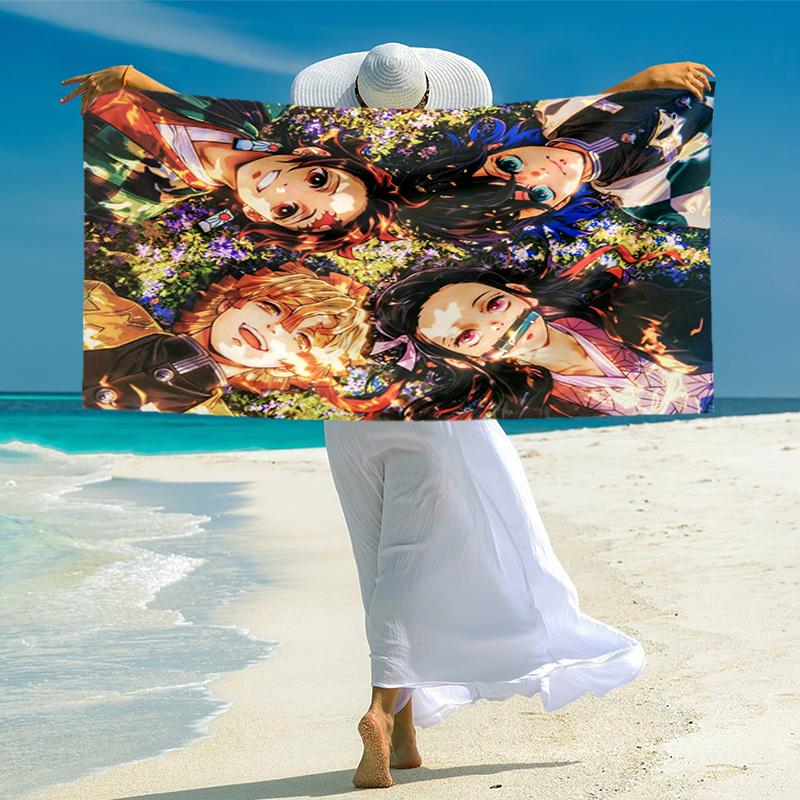 Japanese artist Koyoharu Gotouge's Demon Slayer beach towel, outdoor camping vacation swimming beach towel, outdoor absorbent bath towel blanket K1