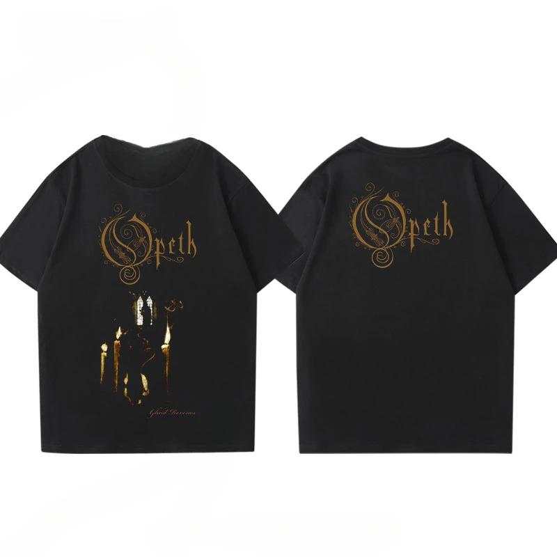 Vintage Progressive Death Metal Band Printed Tshirt for Unisex and Women Fashion Opeth Band ShortSleeved Tees Cotton Streetwear
