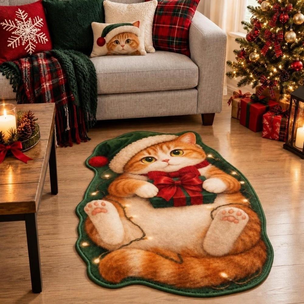 Soft Bathroom Floor Mat Cute Cat Pattern Indoor Floor Rug New Christmas Cat Doormat Entryway