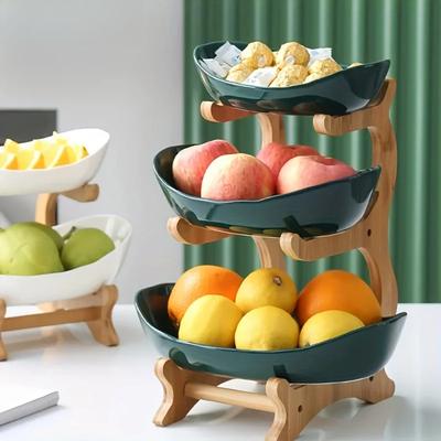 Современная деревянная гостиная Многоуровневая сетка для закусок Пластиковая тарелка для фруктов Деревянная трехъярусная тарелка для десертов Двойная/Трехъярусная