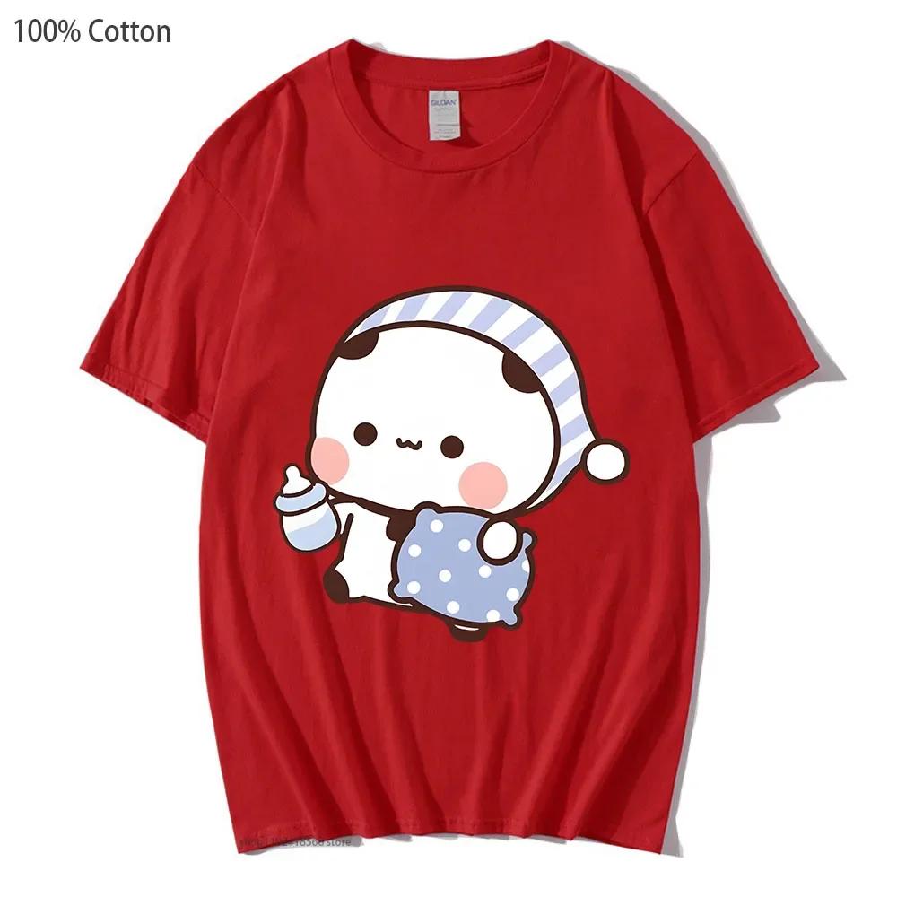 Couple Shirts Kawaii Cute BuBu Panda Going To Sleep with DuDu Bear Graphic Tshirt Cotton Men Women Clothes Long Sleeve Tees
