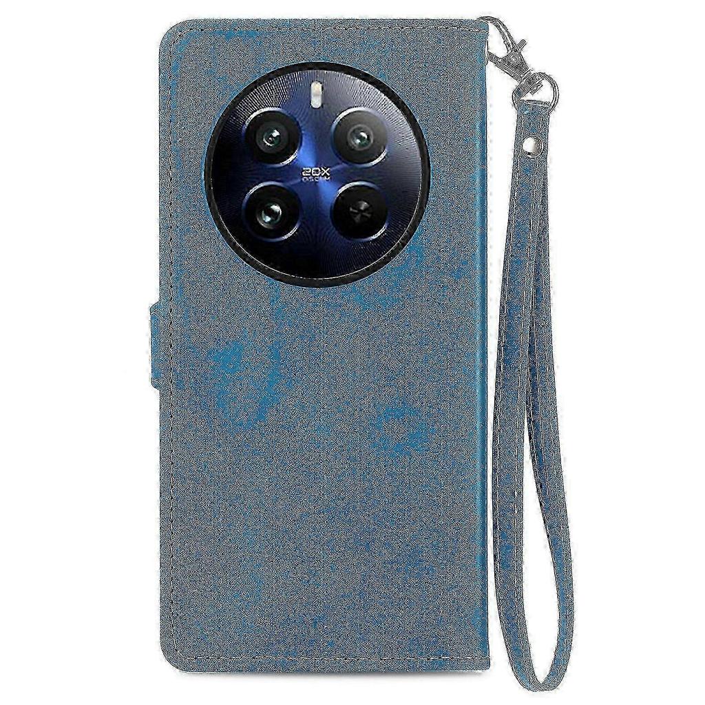 Emed Flower Zipper Leather Phone Case for Realme 12 Pro - Stylish Protective Cover SZRH In Blue