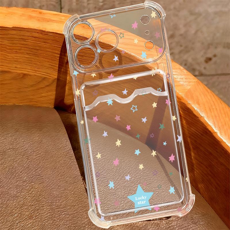 Красочный чехол-звезда Радуга для iPhone 18 Pro Max Прозрачная задняя крышка с слотом для карты для iPhone 17 16 15 14 13 Pro Max 17E