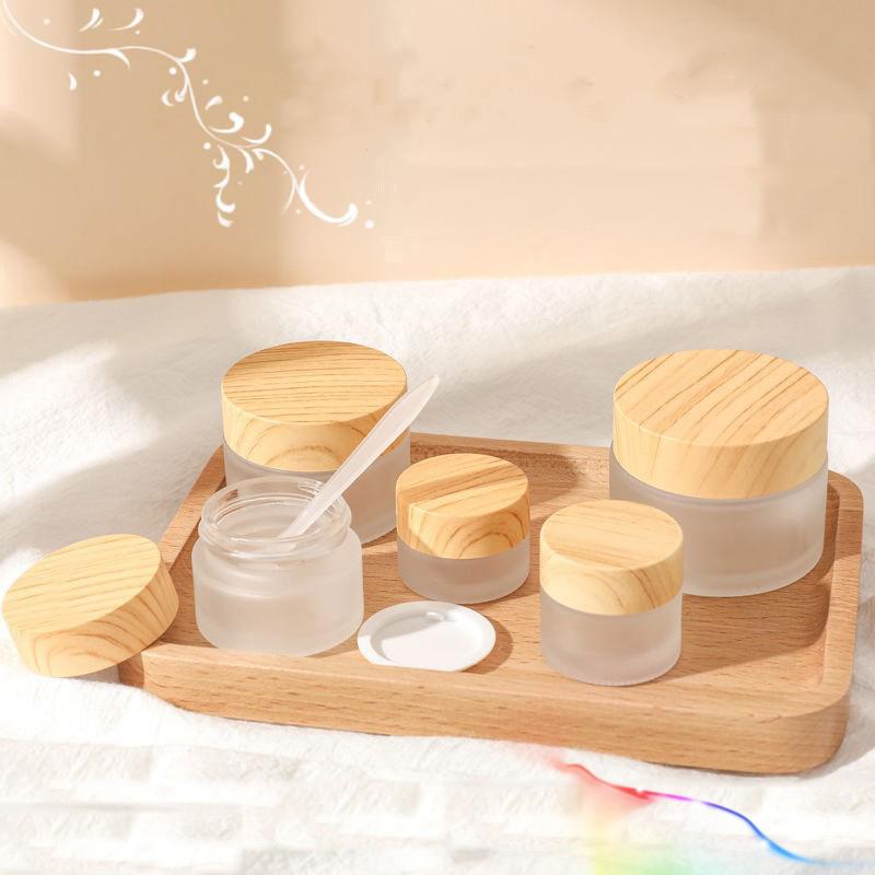 5G-100G Frost Glass Cream Bottle с деревянной крышкой портативная пустая бутылка для ухода за кожей гель сыворотка контейнер косметический дозатор инструмент