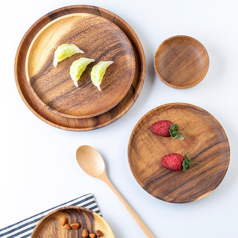 Natural Wood Hand-made Dinner PlatesUnbreakable Plate Sushi Dessert Fruit Bread Snack Tray Kitchen Bar Tableware Home Decoration