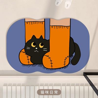 Мультяшный коврик для ванной с кошкой, водопоглощающий нескользящий коврик, диатомовый грязевой коврик для туалета, бытовой туалетный коврик для пола