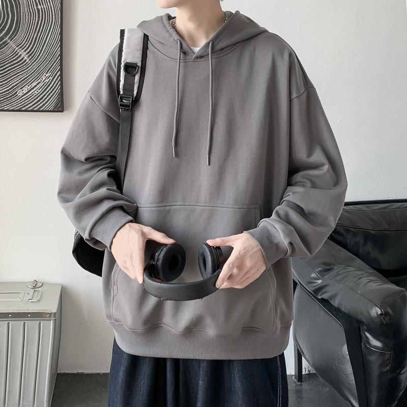 Весна Осень Повседневная толстовка с капюшоном Удобная толстовка с капюшоном Мужская свободная толстовка с однотонным пуловером Молодежная спортивная толстовка