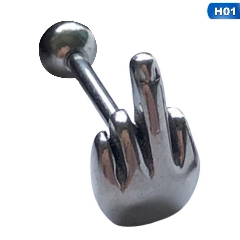 Панк хирургическая сталь 316L средний палец жест/череп язык штанга шпильки пирсинг кольца украшения для тела