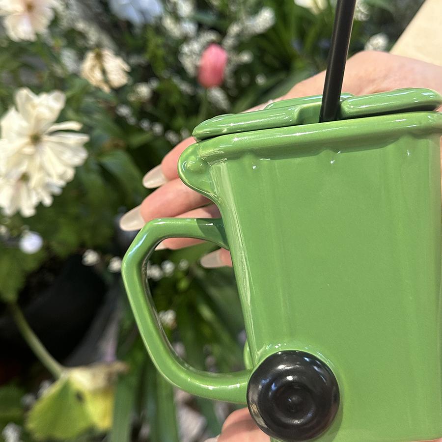 Creativity Mug Funny Trash Can Cup 400ml Coffee Mug Global Collection Ceramic Milk Cup with Lid And Spoon Tabletop Decor