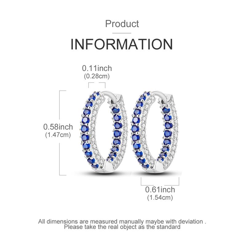 925 Sterling Silver Earrings Women Sparkling Blue Zirconium Triple Pave Hoop Earring For Anniversary Wedding Jewelry Gifts