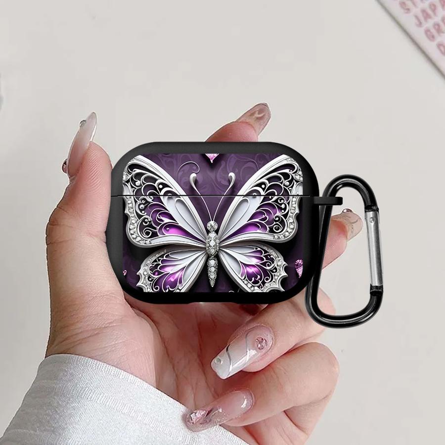 Purple Butterfly And The Flower Case For Airpods 1 2 Pro Pro2 Pro3 4 3 Earphone Cases Cover