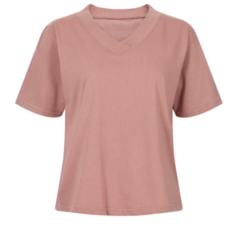 Shop Women Wide Layered V Neck Basic Solid ShorT sleeVe T shirT Dai Wsh 20557