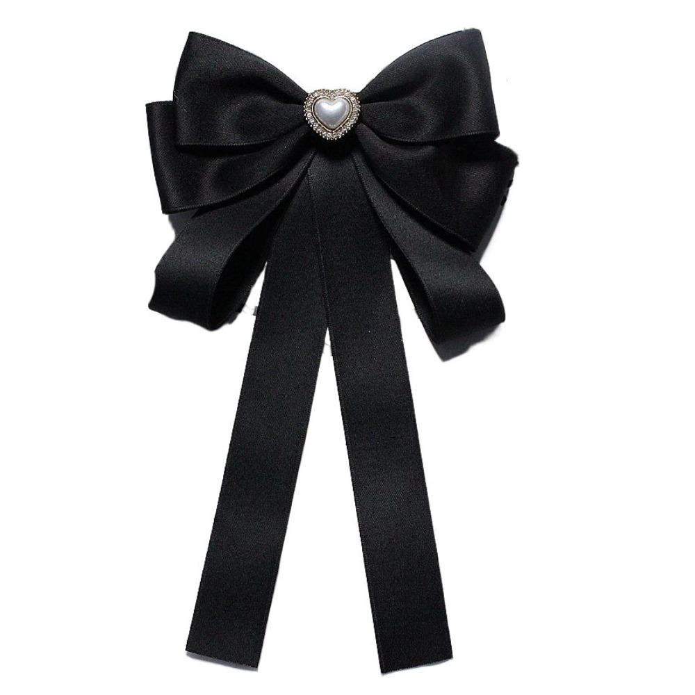 Pearl Black Ribbon Pin Beads Ribbon Badge Brooch Sweet Black Bow Necktie  Parties