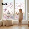 Macaron Color Holiday Ornaments 9Pcs Pink Christmas Static Window Clings, Santa Snowman Bunny Penguin Glass Office Wall Stickers Decals, Reusable Xmas
