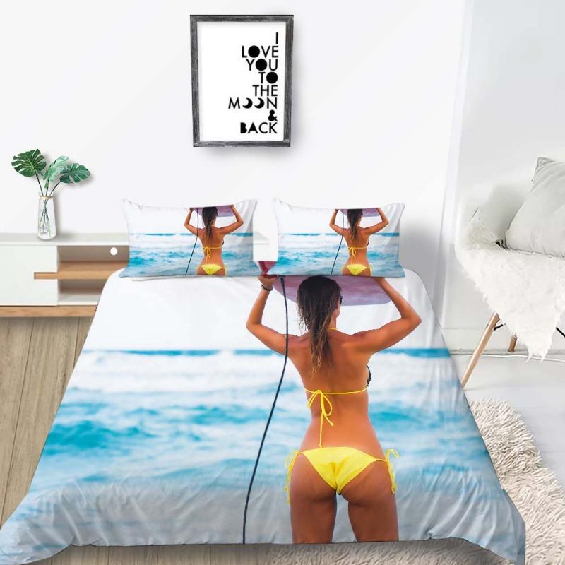 Комплект постельного белья с 3D-бикини, наволочка с пододеяльником Sexy Beauty Down, покрывало из сверхтонкого волокна, односпальная двуспальная кровать