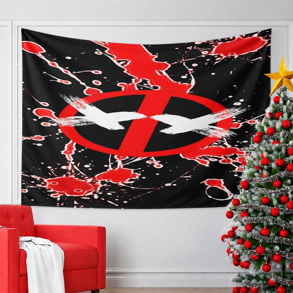 Red and Black Splatter with Symbol Design Pattern Wall Hanging Tapestry Decorative Tapestry Home Decor for Bedroom and Living Room