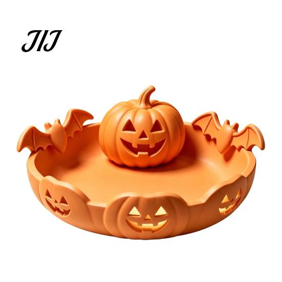 Matte Texture Ornament 3D Printed Pumpkin Jewelry Holder, Spooky Halloween Trinket Tray for Keys, Minimalist Desktop Organizer Rings, Earrings,