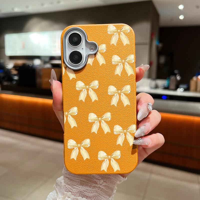 Чехол из матовой кожи TPU с принтом банта для iPhone 16 Pro Max 15 Plus 14 Pro 13 12 11, однотонный, тонкий, ударопрочный, мягкий чехол для телефона