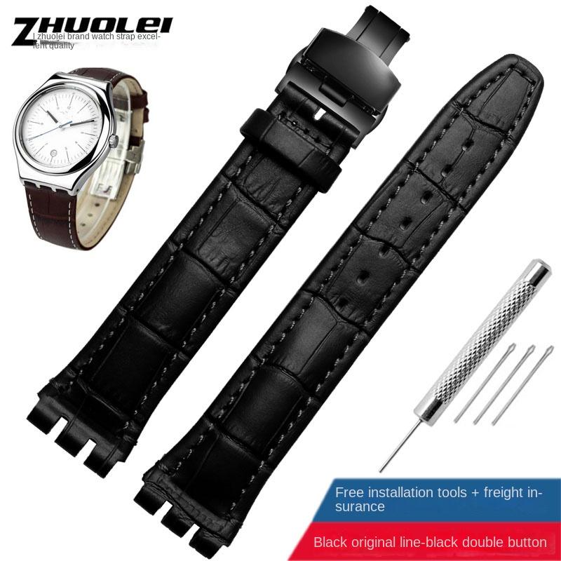 Для Swatch Оригинальный кожаный ремешок для часов 17мм19мм Ремешок для часов мужской женский ремешок Красный белый розовый синий стальная пряжка аксессуары