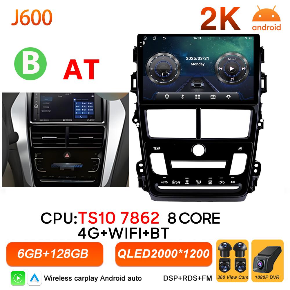 Android 16 Car Radio Carplay For Toyota Vios Yaris 2018 2019 2020 Multimedia Player Video 2k Touch Screen 5G Wifi Bluetooth DVD