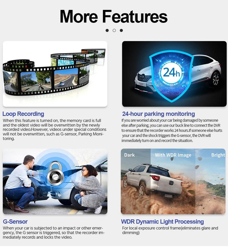 Dash Cam Mirror 12 Inch Touch Screen QHD 2K 3-Lens Video Recorder Rearview Mirror 3 Channel WiFi Car DVR Mirror DVR Black Box