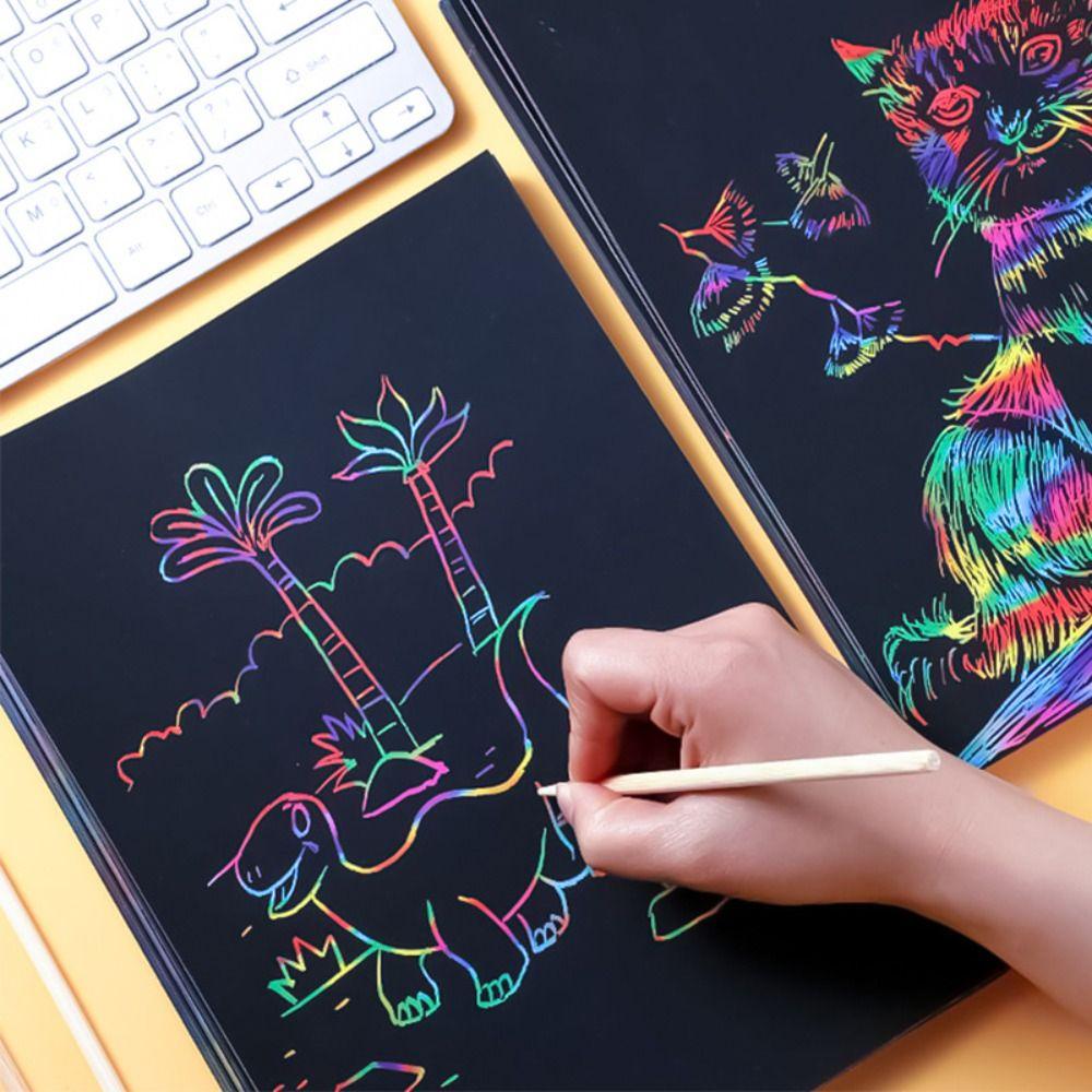 Rainbow Scratch Art Paper Card Set Colorful DIY Drawing Board Interesting Scratch Card Kit  Gifts