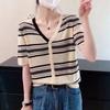 Трикотажная рубашка с короткими рукавами, полосатые топы с v-образным вырезом, женские свободные удобные куртки, топы, эластичные повседневные топы с короткими рукавами